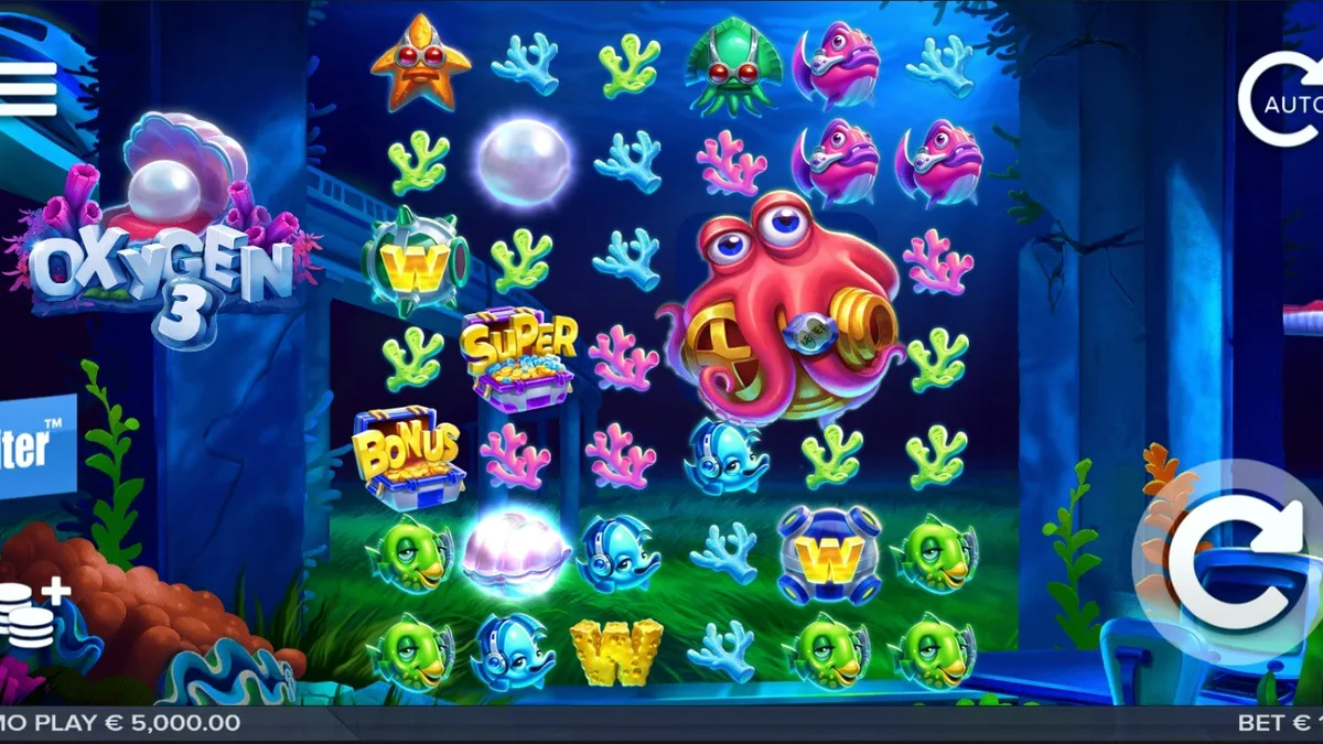 Pemandangan bawah laut yang futuristik dan penuh warna di slot Oxygen 3